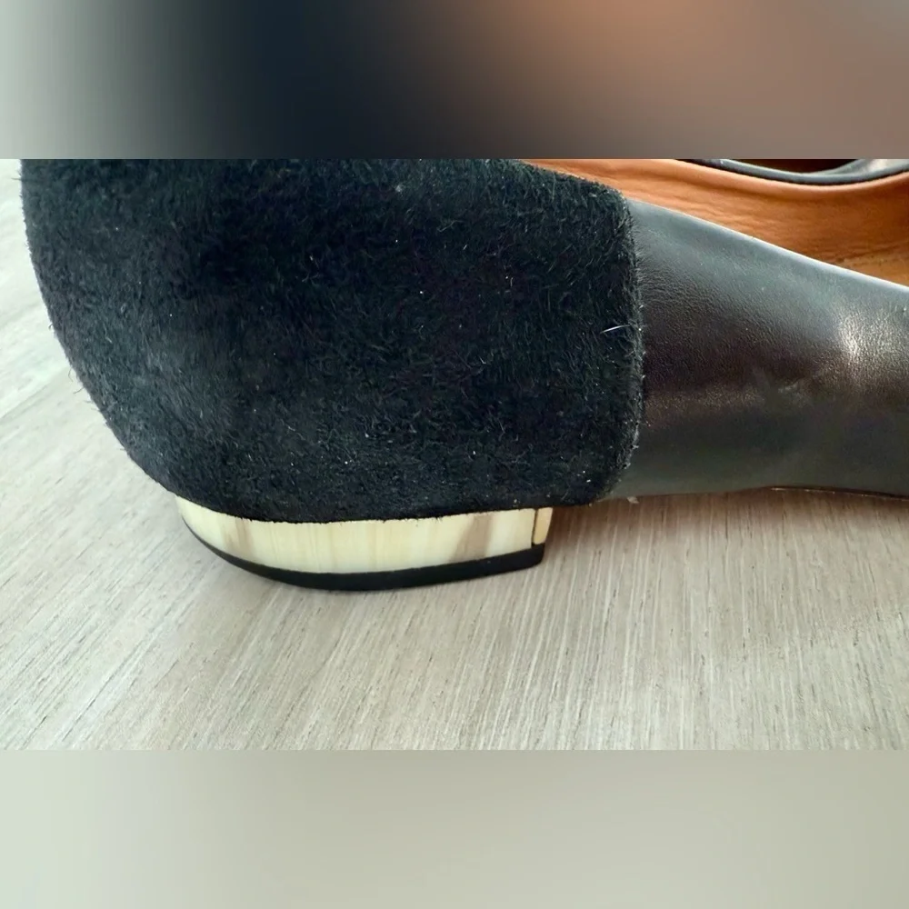 TORY BURCH Suede-trimmed Embellished Leather Point-toe Flats In Perfect Black 7